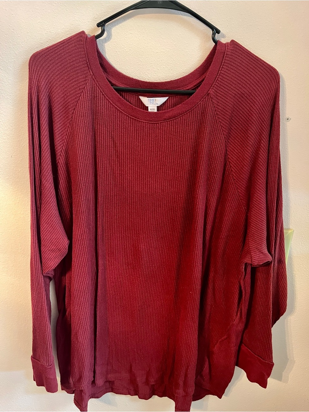 Waffle-Knit Long Sleeve Fall Top - Burgundy